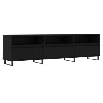 The Living Store TV-meubel - zwart - 150 x 30 x 44.5 cm - opbergruimte - bewerkt hout en ijzer