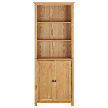 The Living Store Boekenkast Vintage MDF - 70 x 30 x 180 cm - massief eikenhout - 3 schappen en 2 deuren