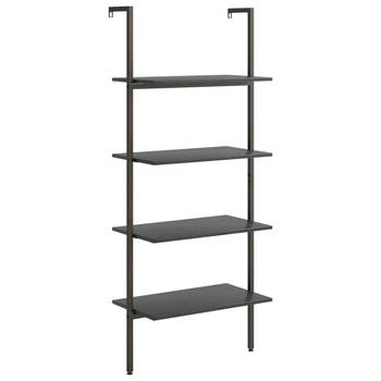 The Living Store Boekenrek - Leunend - 4 Schappen - 64x35x152.5cm - Zwart