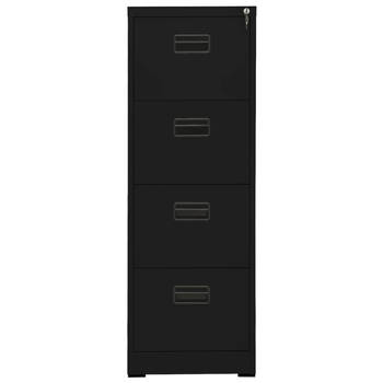 The Living Store Archiefkast - Zwart Staal - 46 x 62 x 133 cm - 4 Lades - Inclusief Slot - Volledig Uittrekbaar