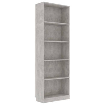 The Living Store Boekenkast - Betongrijs - 60 x 24 x 175 cm - Hoogwaardig bewerkt hout