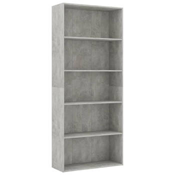 The Living Store Boekenkast - Betongrijs - 80 x 30 x 189 cm - 5 schappen