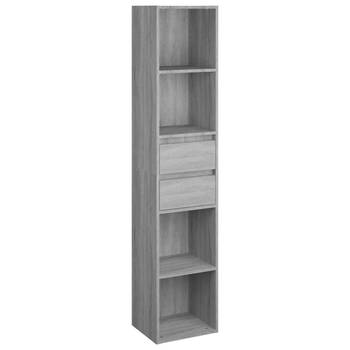 The Living Store Boekenkast - Grijs Sonoma Eiken - 36x30x171cm - 4 vakken en 2 lades