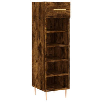 The Living Store Schoenenkast - Gerookt Eiken - 30 x 35 x 105 cm - Duurzaam hout - 1 lade en 5 open vakken