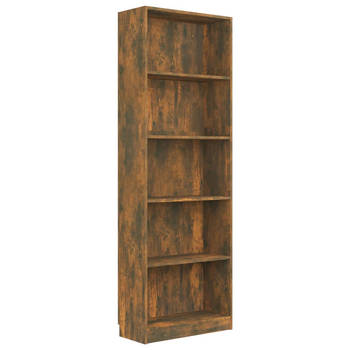 The Living Store Boekenkast Gerookt Eiken - 60x24x175 cm - 5-laags