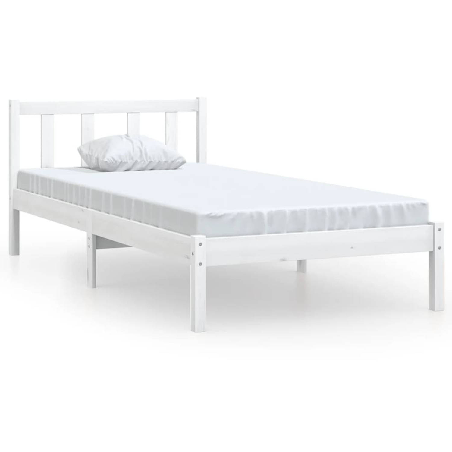 The Living Store Bedframe massief grenenhout wit 90x190 cm 3FT Single - Bed