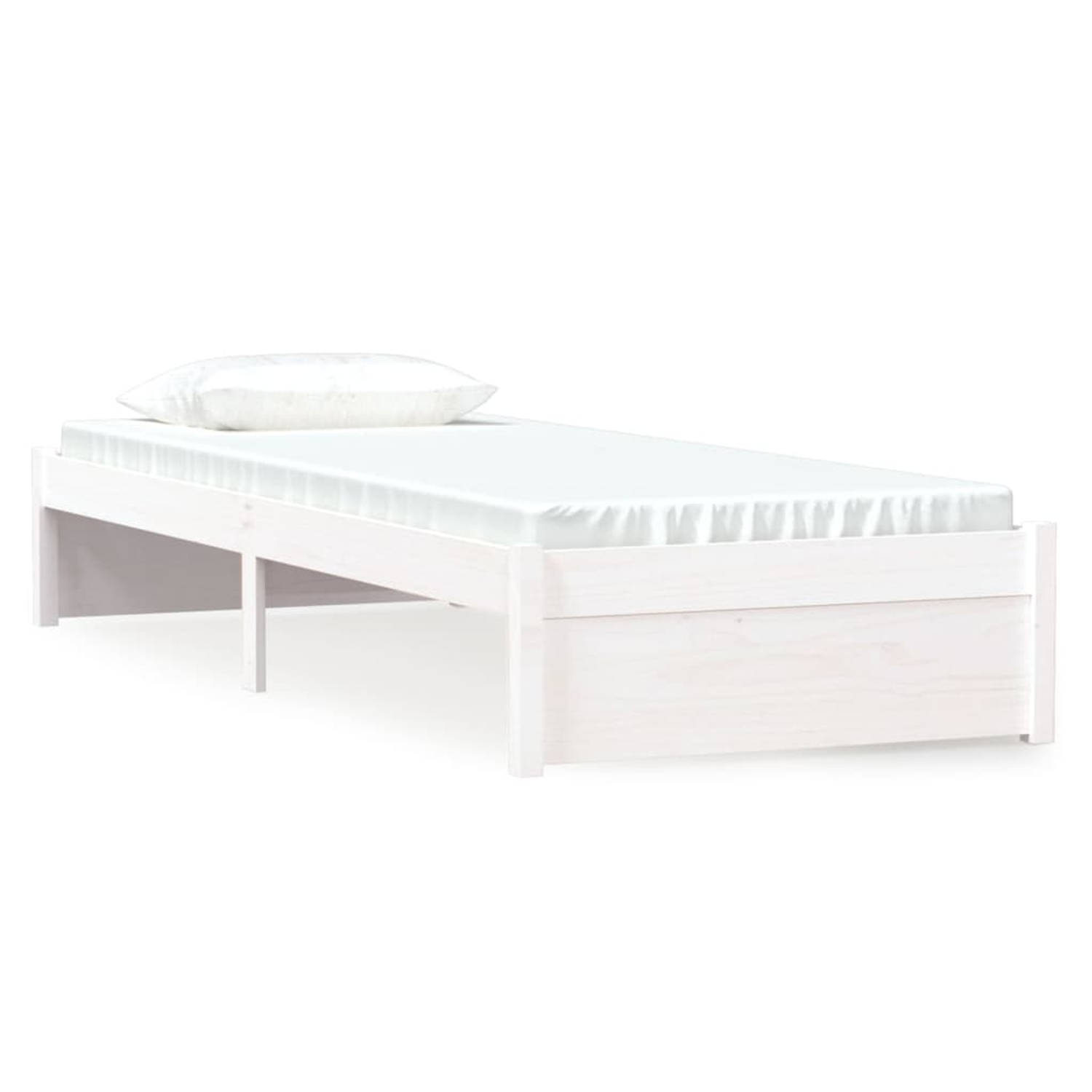 The Living Store Bedframe massief hout wit 75x190 cm 2FT6 Small Single - Bedframe - Bedframes - Bed - Bedbodem - Ledikant - Bed Frame - Massief Houten Bedframe - Slaapmeubel - Eenp