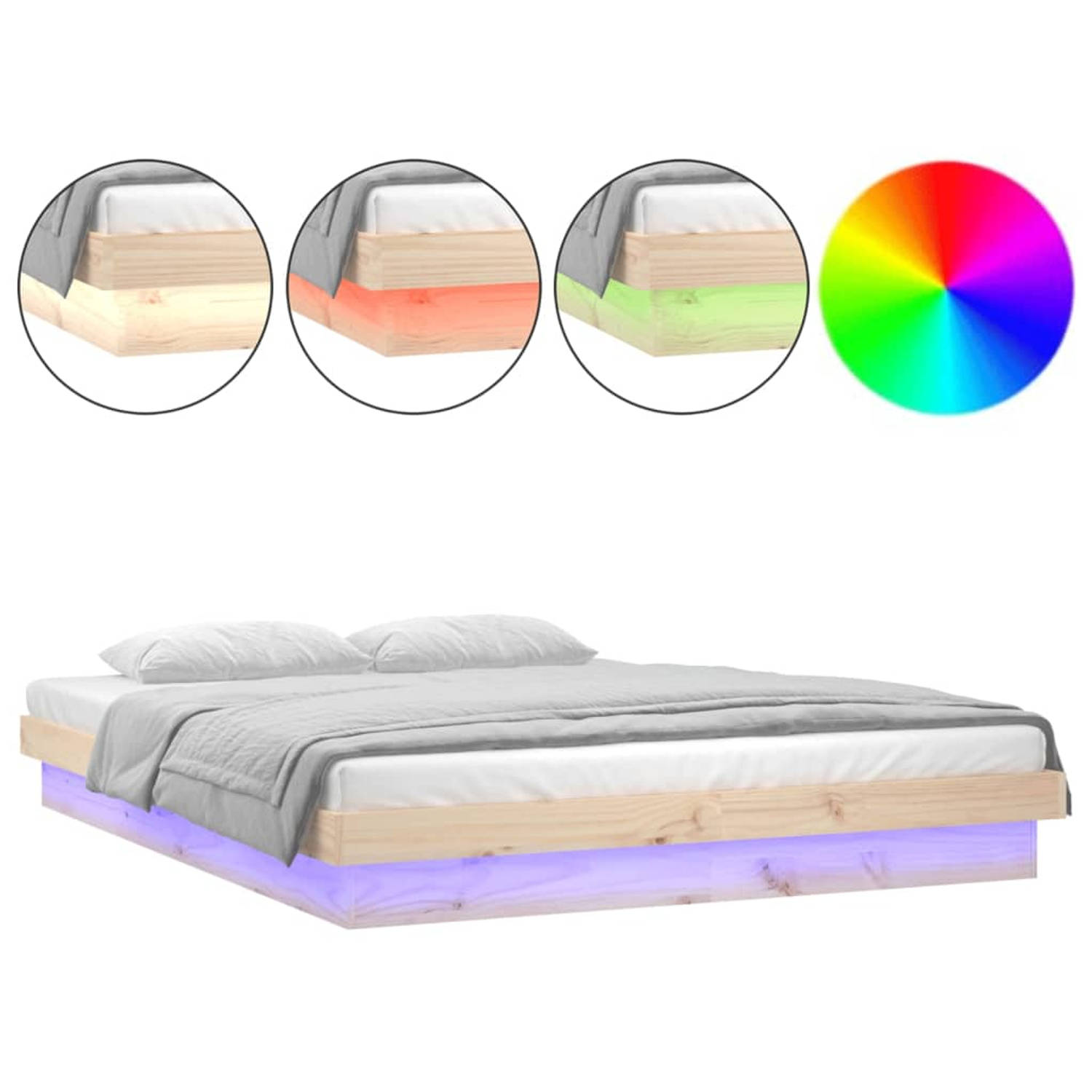 The Living Store Bedframe LED massief hout 135x190 cm Double - Bedframe - Bedframes - Eenpersoonsbed - Bed - Bedombouw - Ledikant - Houten Bedframe - Eenpersoonsbedden - Bedden - B