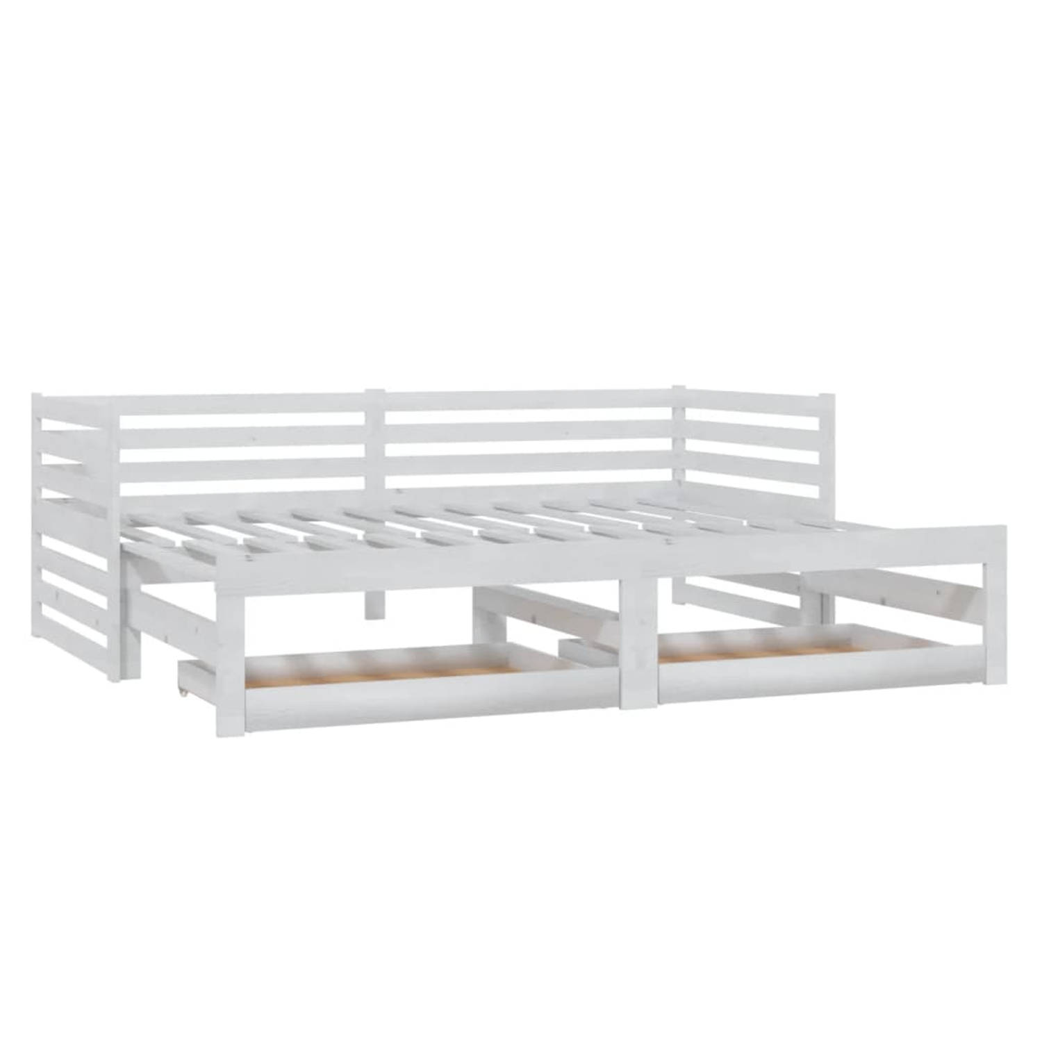 The Living Store Slaapbank uitschuifbaar massief grenenhout wit 2x(90x200) cm - Bedbank - Bedbanken - Bed Bank - Bed Banken - Slaapbank - Slaapbanken - Slaap Bank - Slaap Banken -