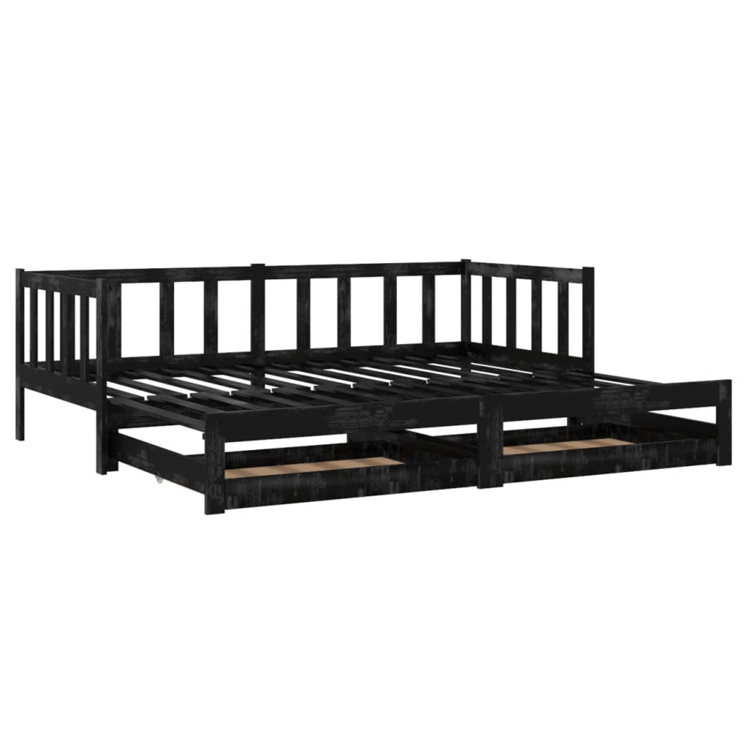 The Living Store Slaapbank uitschuifbaar massief grenenhout zwart 2x(90x200) cm - Bedbank - Bedbanken - Bed Bank - Bed Banken - Slaapbank - Slaapbanken - Slaap Bank - Slaap Banken