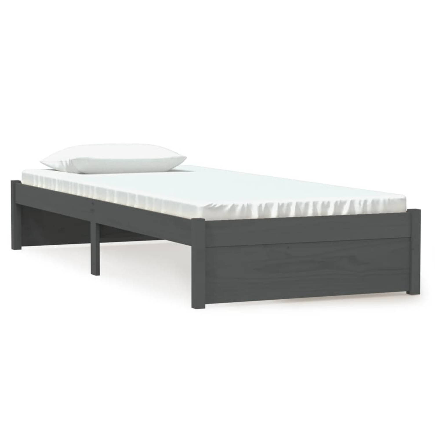 The Living Store Bedframe massief hout grijs 75x190 cm 2FT6 Small Single - Bedframe - Bedframes - Bed - Bedbodem - Ledikant - Bed Frame - Massief Houten Bedframe - Slaapmeubel - Ee