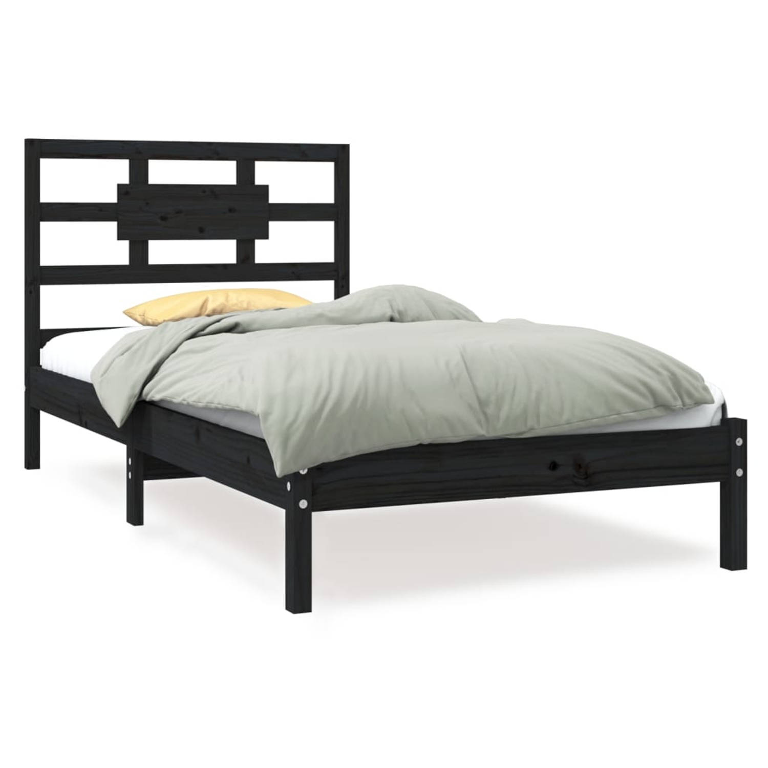 The Living Store Bedframe massief hout zwart 90x200 cm - Bedframe - Bedframes - Eenpersoonsbed - Bed - Bedombouw - Frame - Bed Frame - Ledikant - Bedframe Met Hoofdeinde - Eenperso