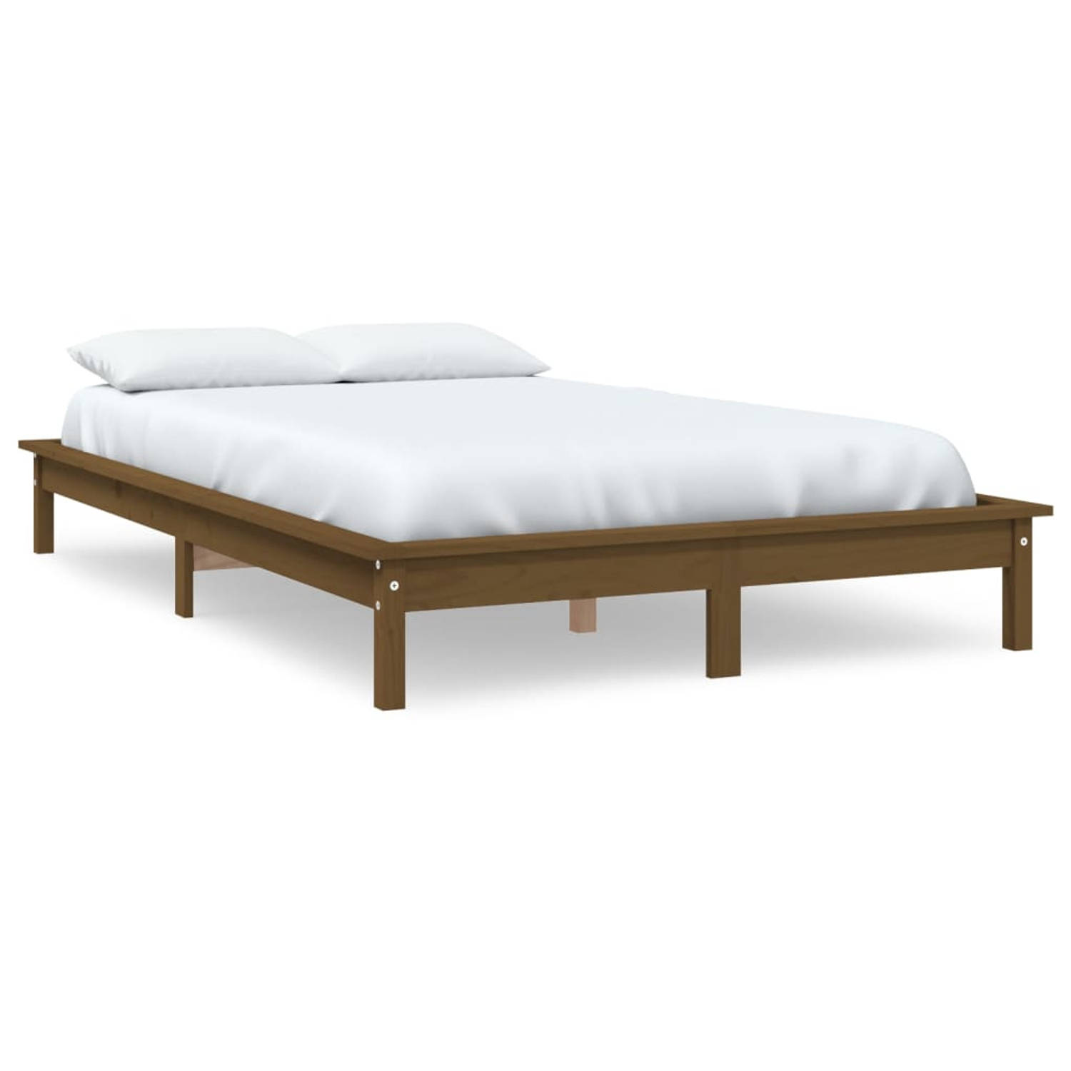 The Living Store Bedframe massief grenenhout honingbruin 140x190 cm - Bedframe - Bedframes - Bed - Bedbodem - Ledikant - Bed Frame - Massief Houten Bedframe - Slaapmeubel - Tweeper