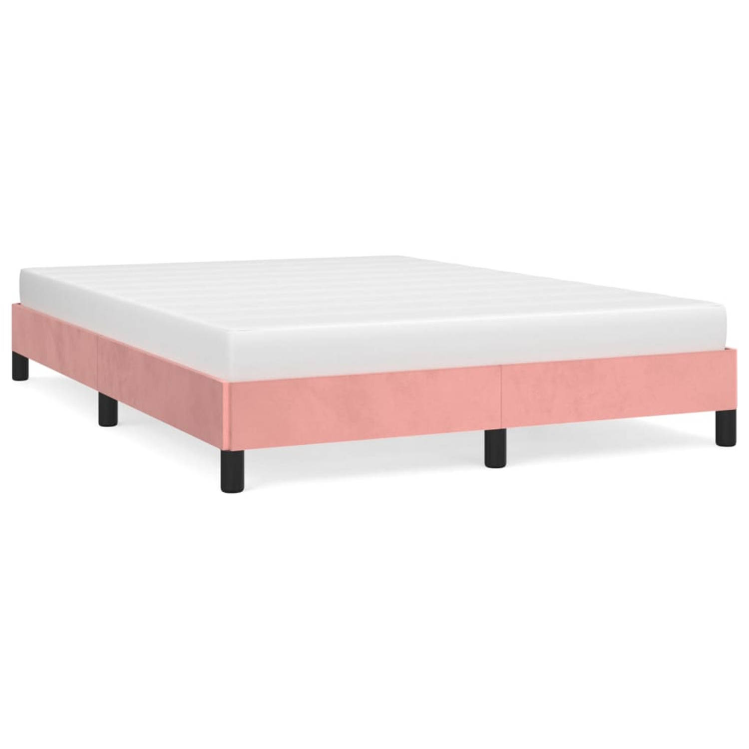 The Living Store Bedframe - Fluweel - Roze - 193 x 143 x 25 cm - Multiplex lattenbodem