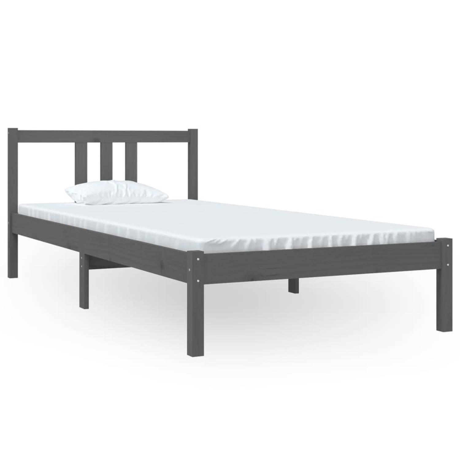 The Living Store Bedframe massief hout grijs 90x200 cm - Bedframe - Bedframes - Bed - Bedbodem - Ledikant - Bed Frame - Massief Houten Bedframe - Slaapmeubel - Eenpersoonsbed - Bed