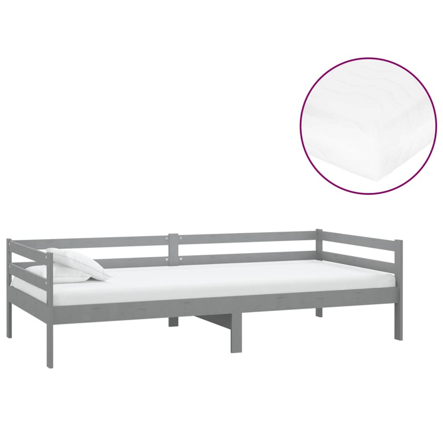 The Living Store Slaapbank met matras massief grenenhout grijs 90x200 cm - Bedbank - Bedbanken - Bed Bank - Bed Banken - Slaapbank - Slaapbanken - Slaap Bank - Slaap Banken - Houte