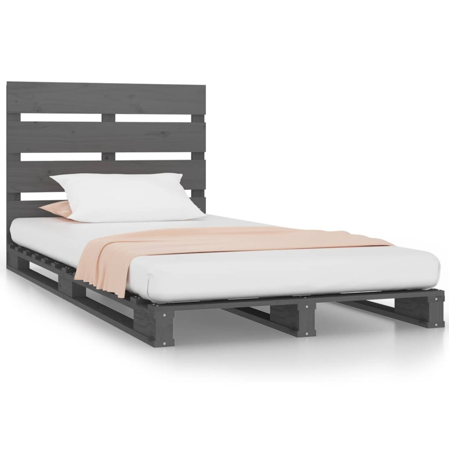 The Living Store Bedframe massief grenenhout grijs 100x200 cm - Bedframe - Bedframes - Bed - Bedbodem - Ledikant - Bed Frame - Massief Houten Bedframe - Slaapmeubel - Eenpersoonsbe