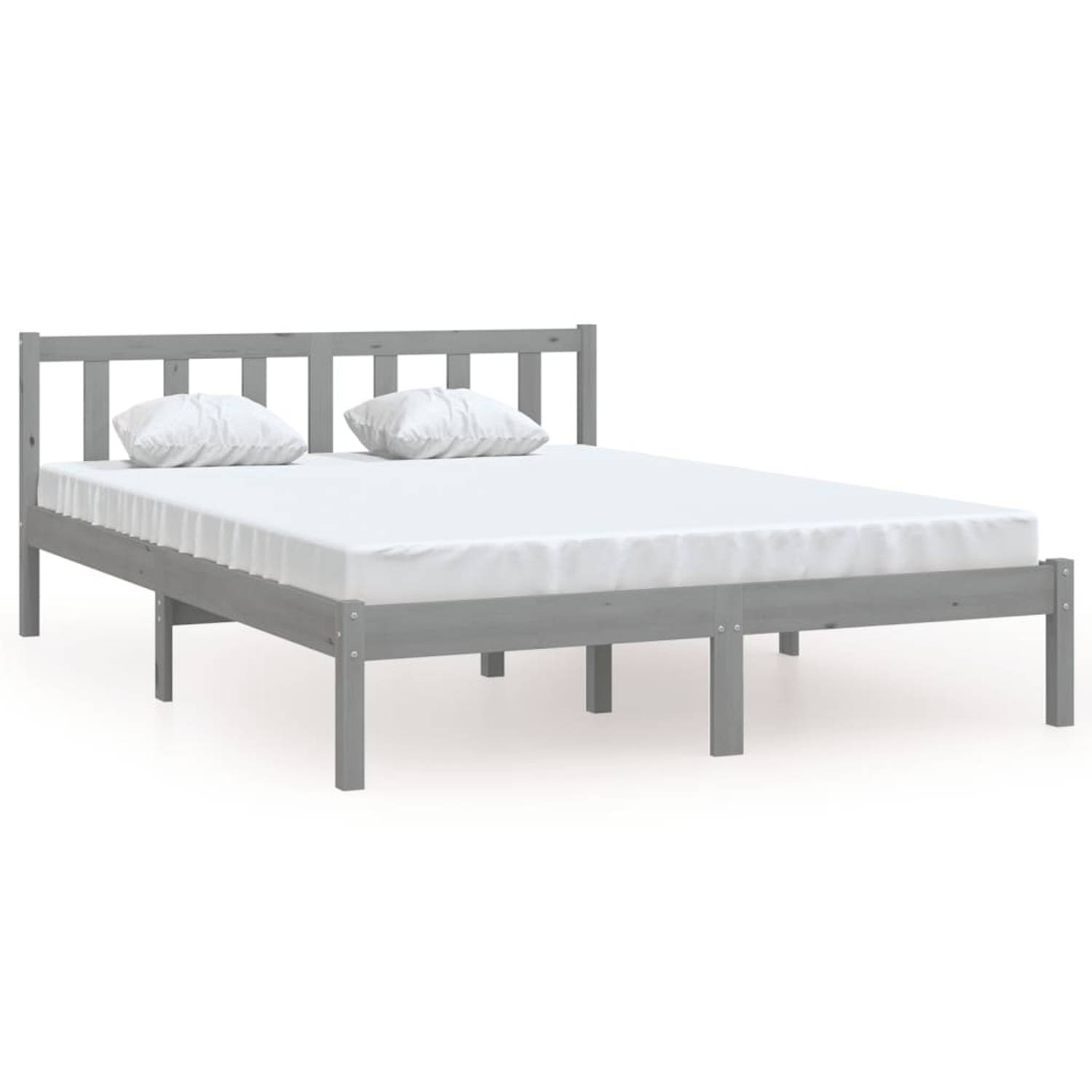 The Living Store Bedframe massief grenenhout grijs 140x190 cm - Bed