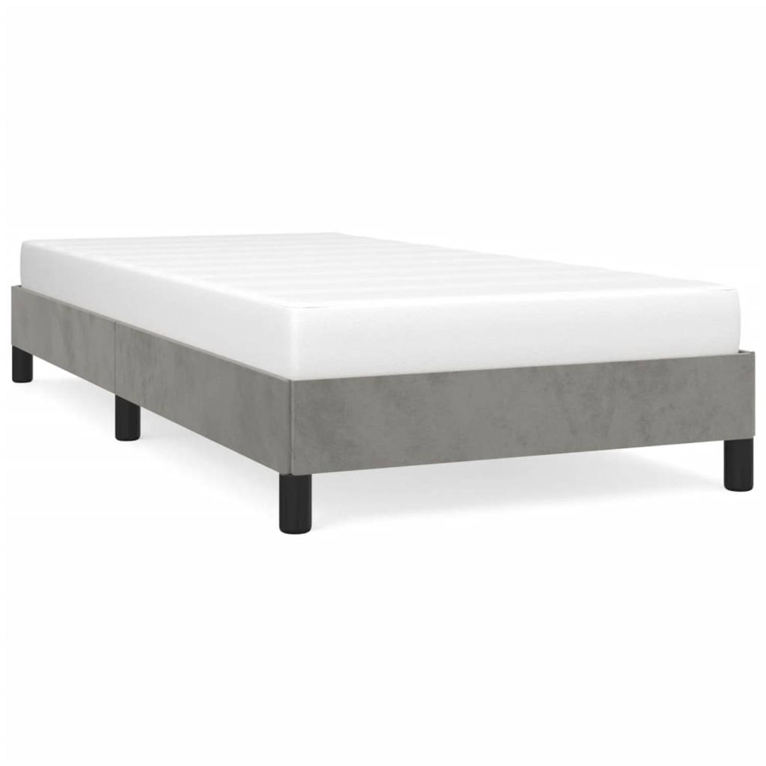 The Living Store Bedframe - Zacht fluweel - 100 x 200 cm - Lichtgrijs