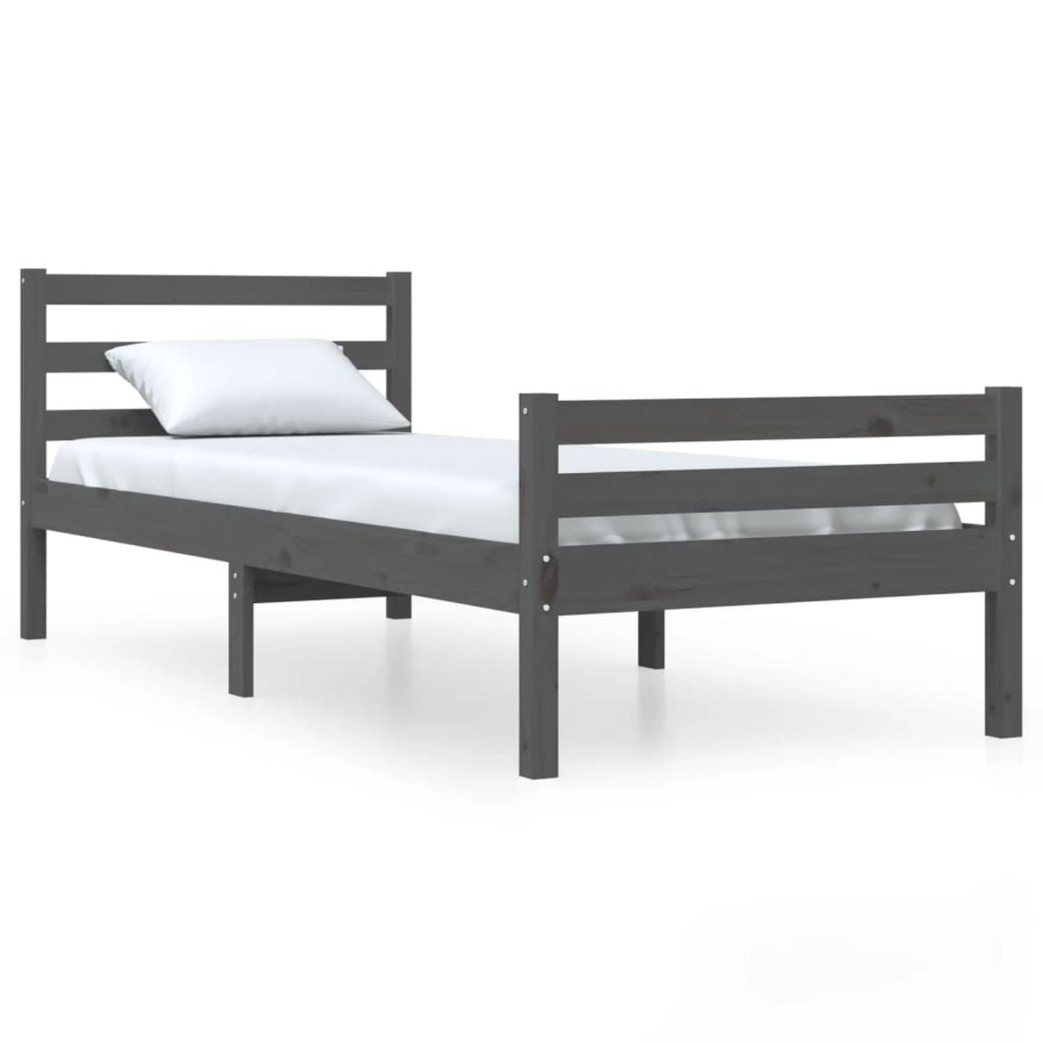 The Living Store Bedframe massief hout grijs 75x190 cm 2FT6 Small Single - Bedframe - Bedframes - Bed - Bedbodem - Ledikant - Bed Frame - Massief Houten Bedframe - Slaapmeubel - Ee