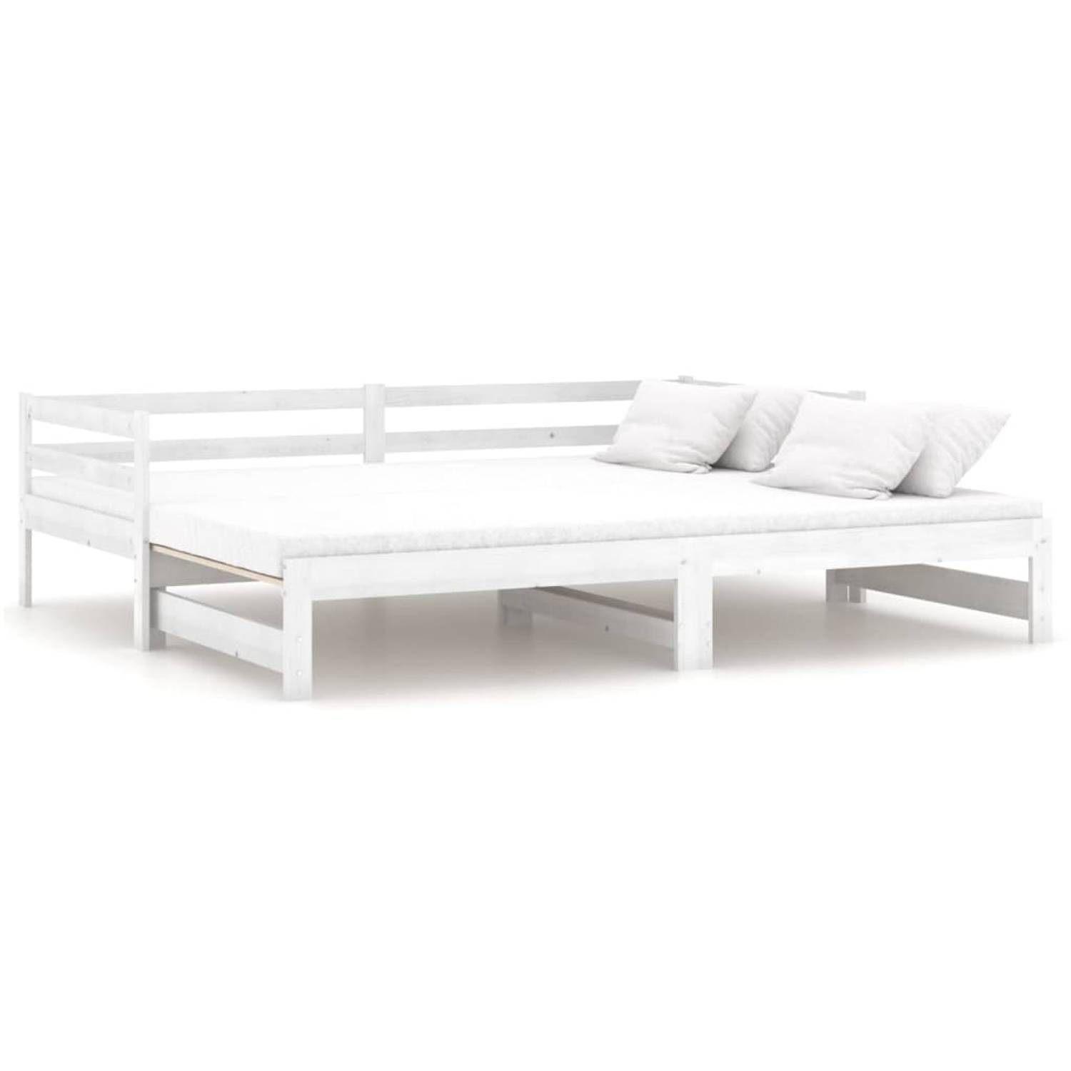 The Living Store Slaapbank uitschuifbaar massief grenenhout wit 2x(90x200) cm - Bedbank - Bedbanken - Bed Bank - Bed Banken - Slaapbank - Slaapbanken - Slaap Bank - Slaap Banken -