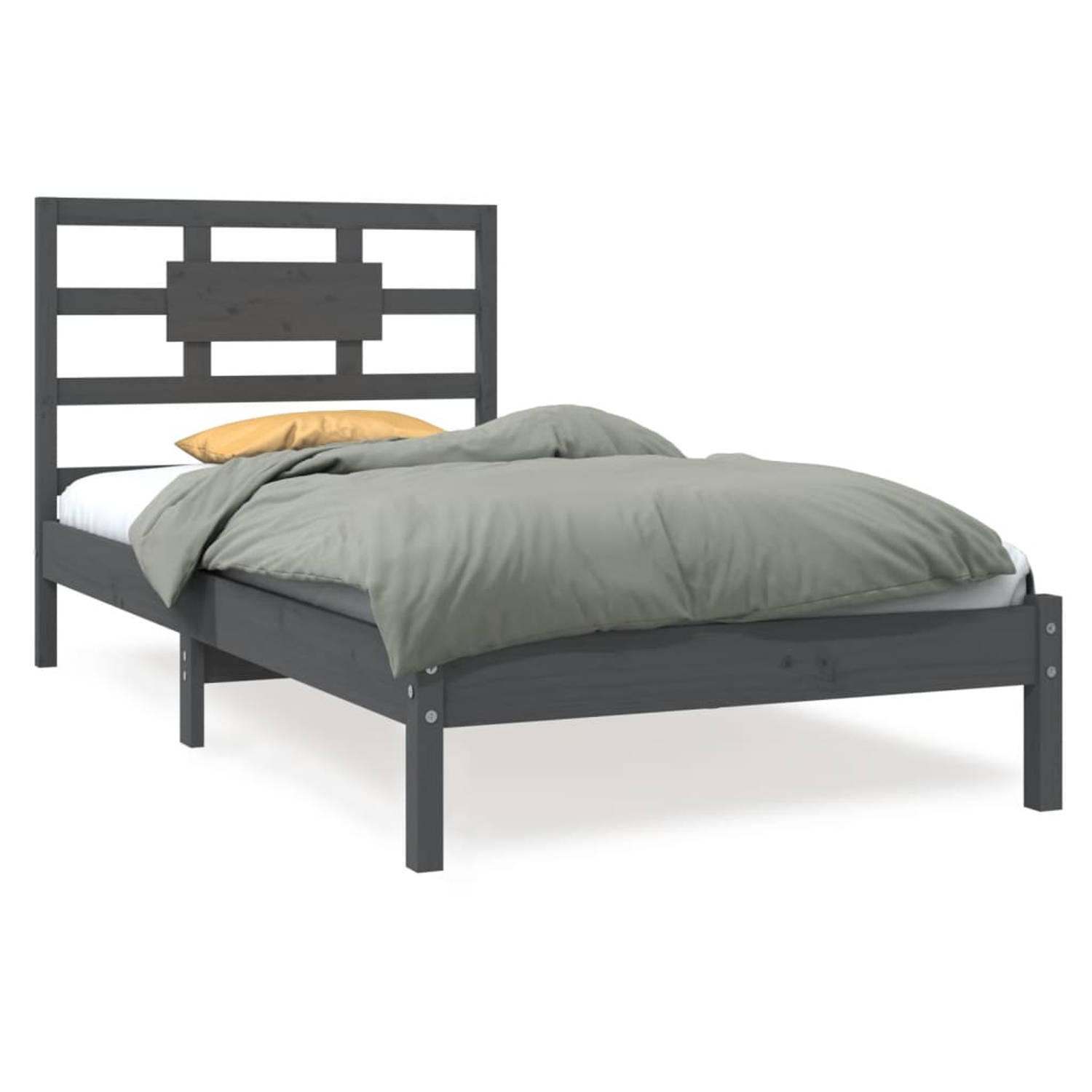 The Living Store Bedframe massief hout grijs 90x190 cm 3FT Single - Bedframe - Bedframes - Eenpersoonsbed - Bed - Bedombouw - Frame - Bed Frame - Ledikant - Bedframe Met Hoofdeinde