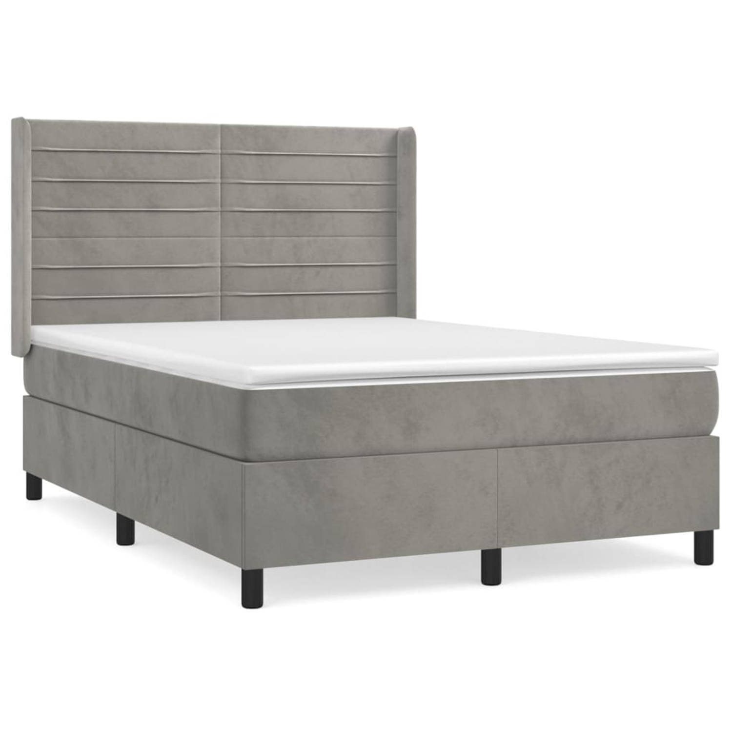 The Living Store Boxspringbed - Fluweel - Pocketvering - Middelharde ondersteuning - Huidvriendelijk topmatras - Lichtgrijs - 193x147x118/128cm - 140x190x20cm bedmatras - 140x190x5