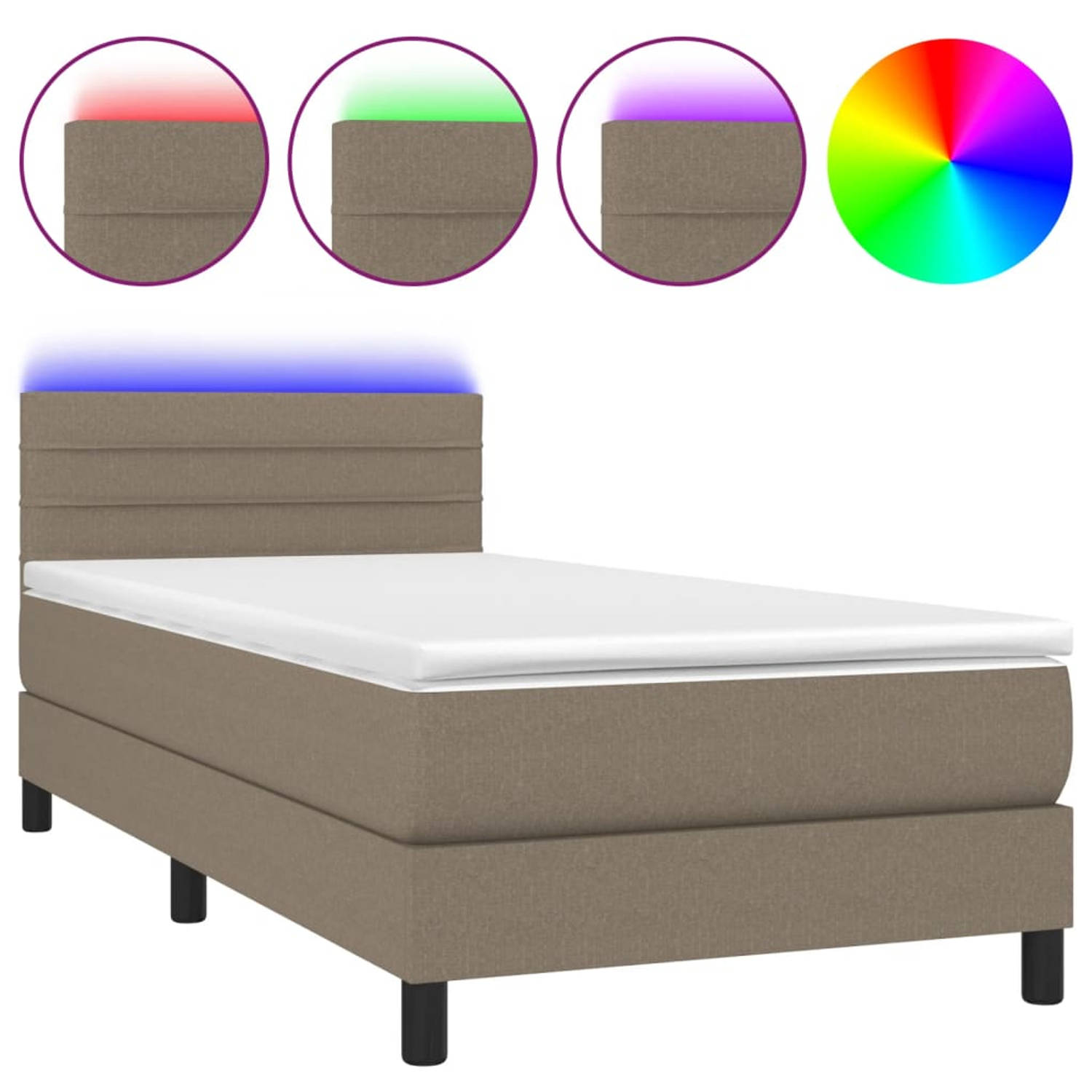 The Living Store Boxspring Bed - Taupe - 203 x 80 x 78/88 cm - Verstelbaar hoofdbord - LED-verlichting - Pocketvering matras - Huidvriendelijk topmatras