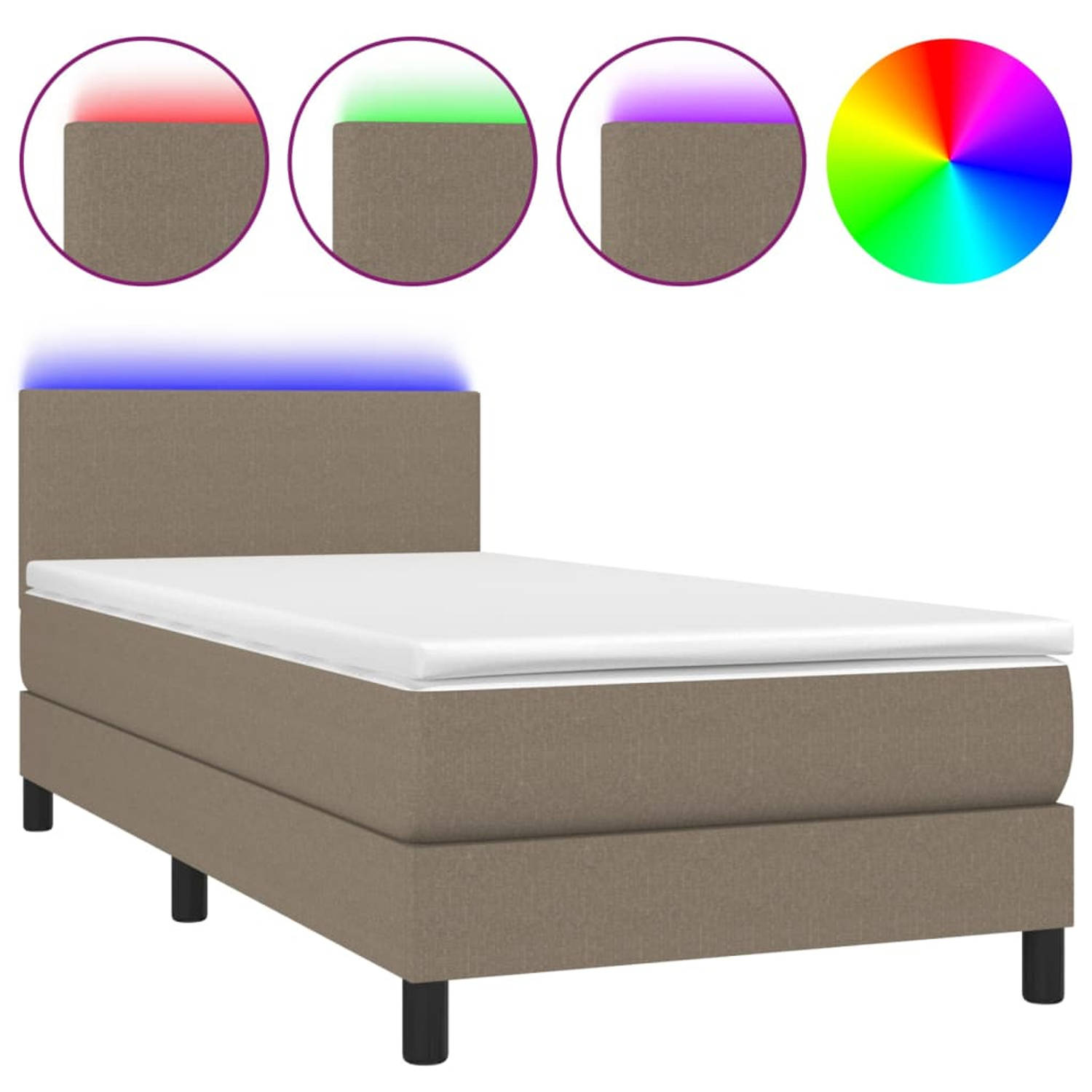 The Living Store Boxspring Bed - Taupe - 100 x 200 cm - Verstelbaar hoofdbord - LED-verlichting