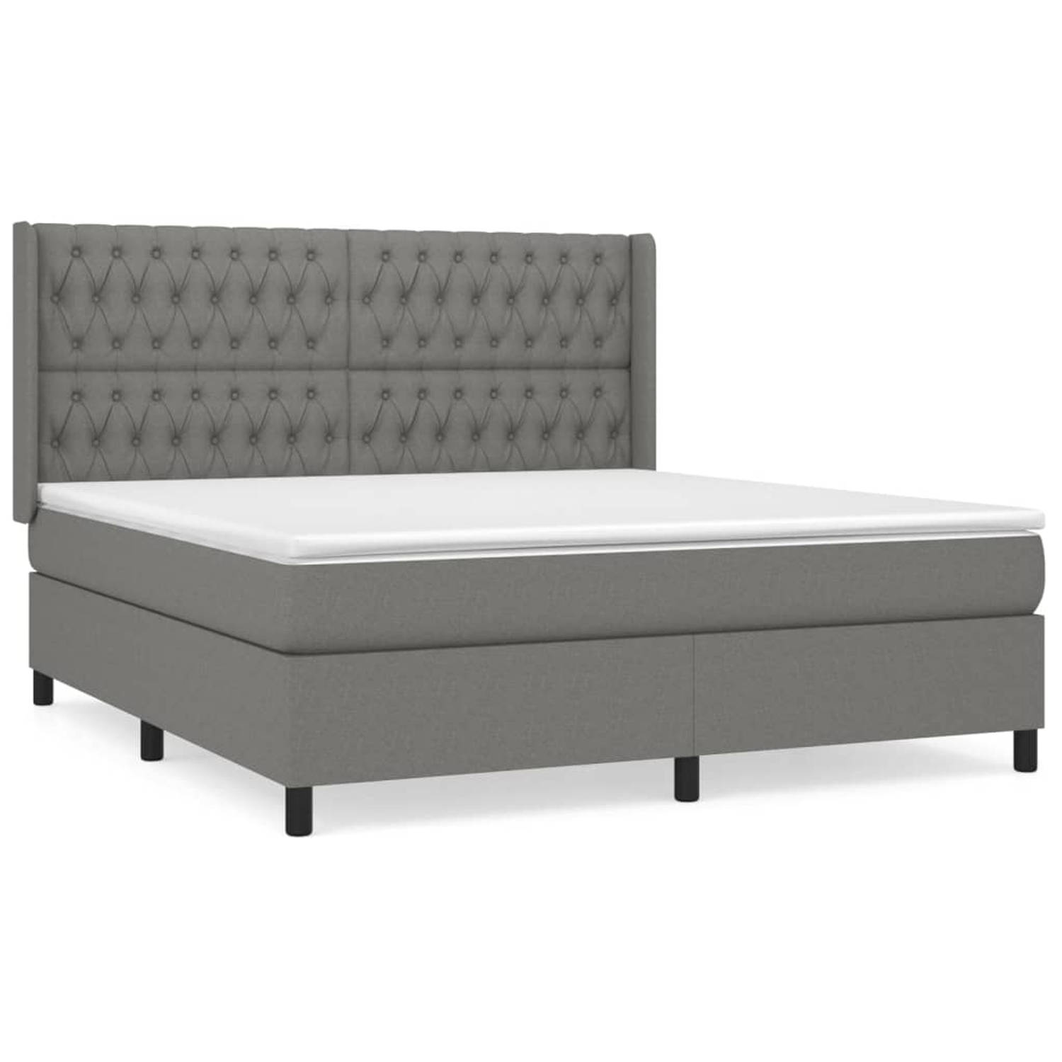 The Living Store Boxspring met matras stof donkergrijs 180x200 cm - Bed