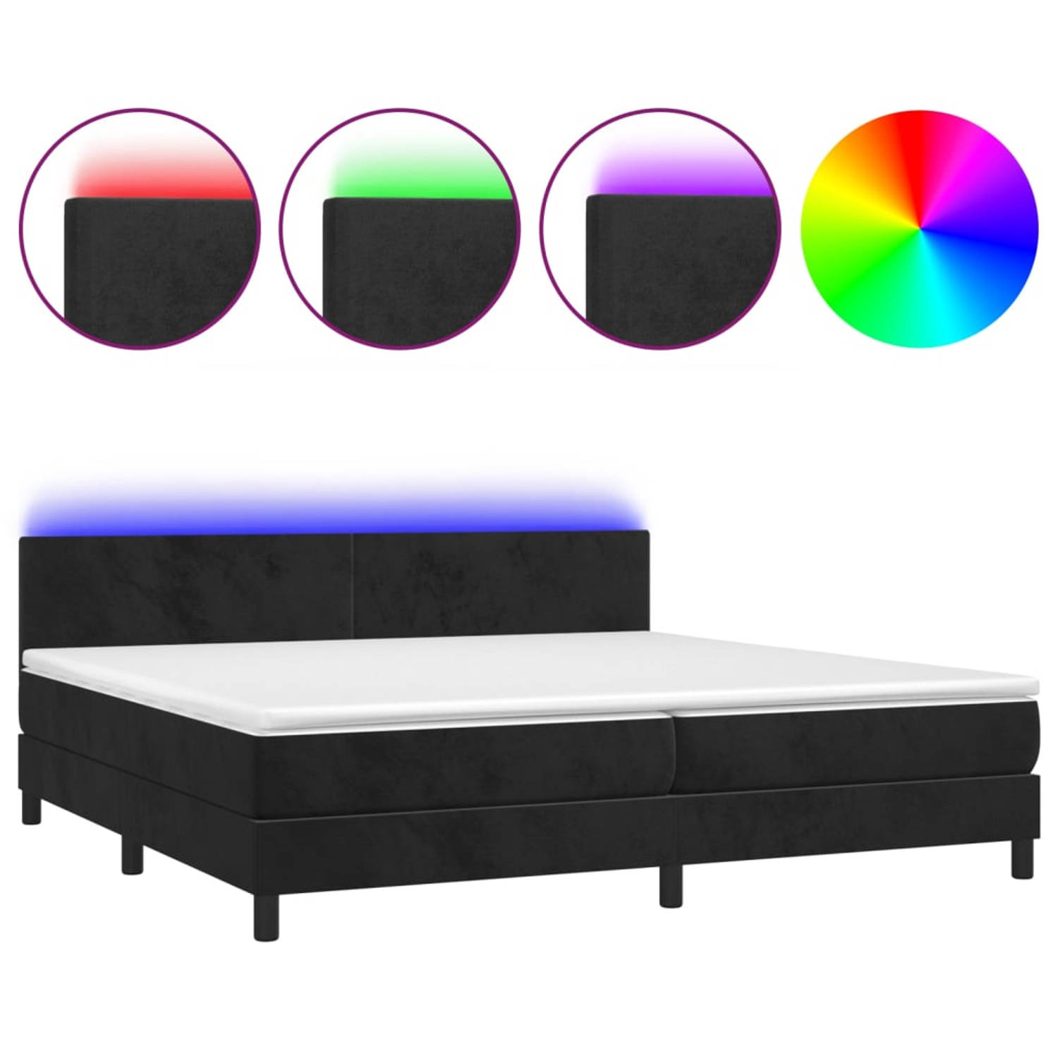 The Living Store Boxspring met matras en LED fluweel zwart 200x200 cm - Bed