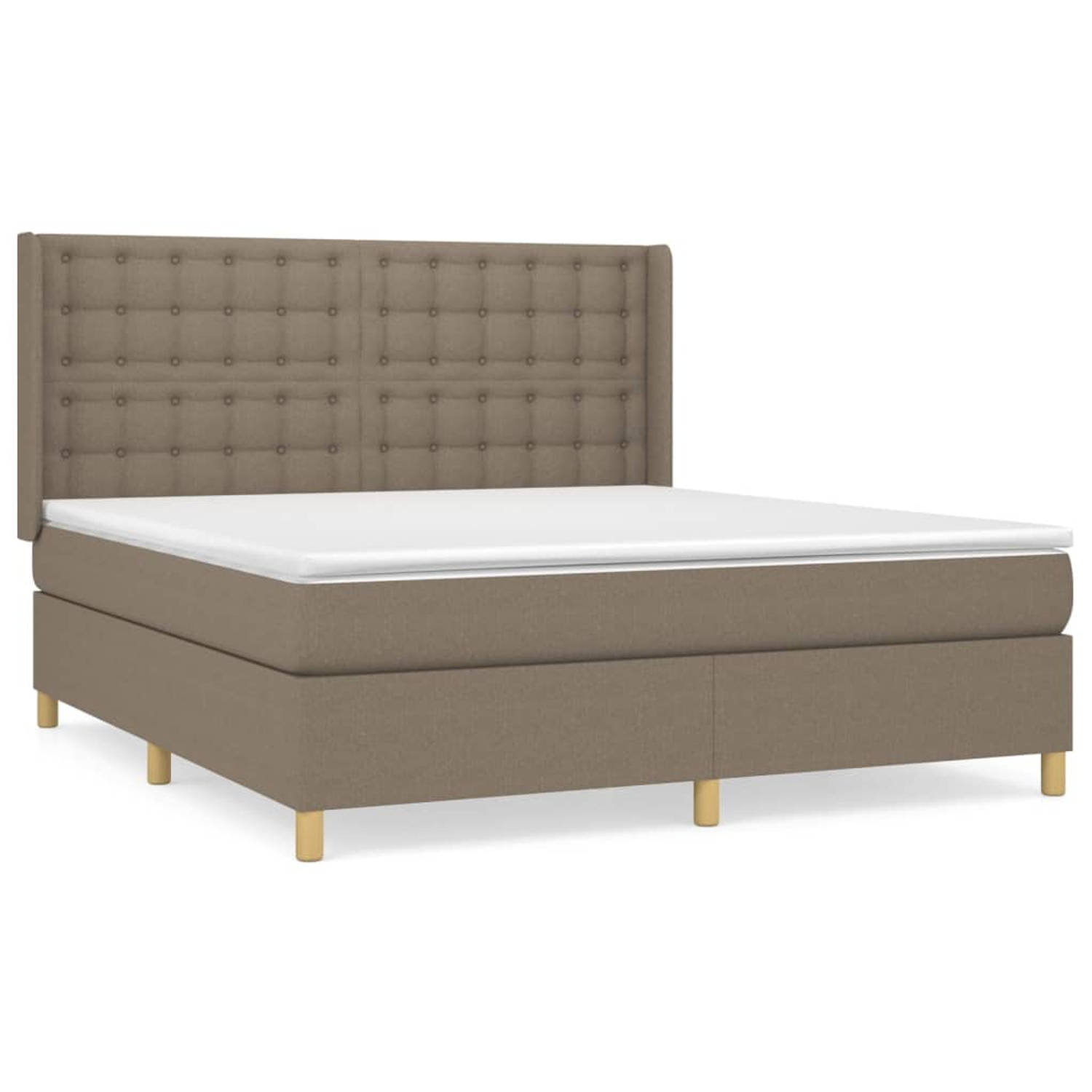 The Living Store Boxspringbed - Comfort - Bed - 203x183x118/128 cm - Taupe - Pocketvering Matras