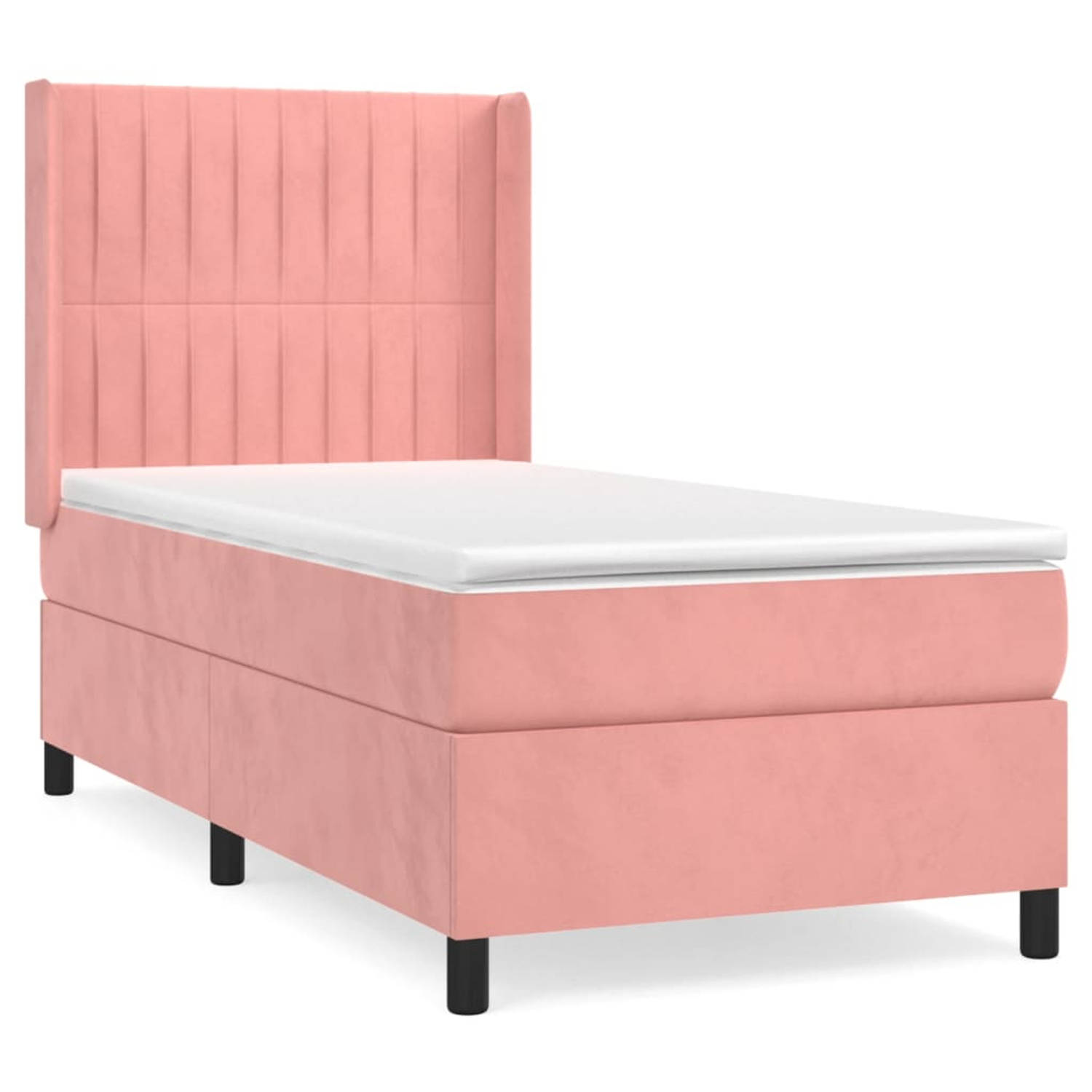 The Living Store Boxspring met matras fluweel roze 90x190 cm - Bed