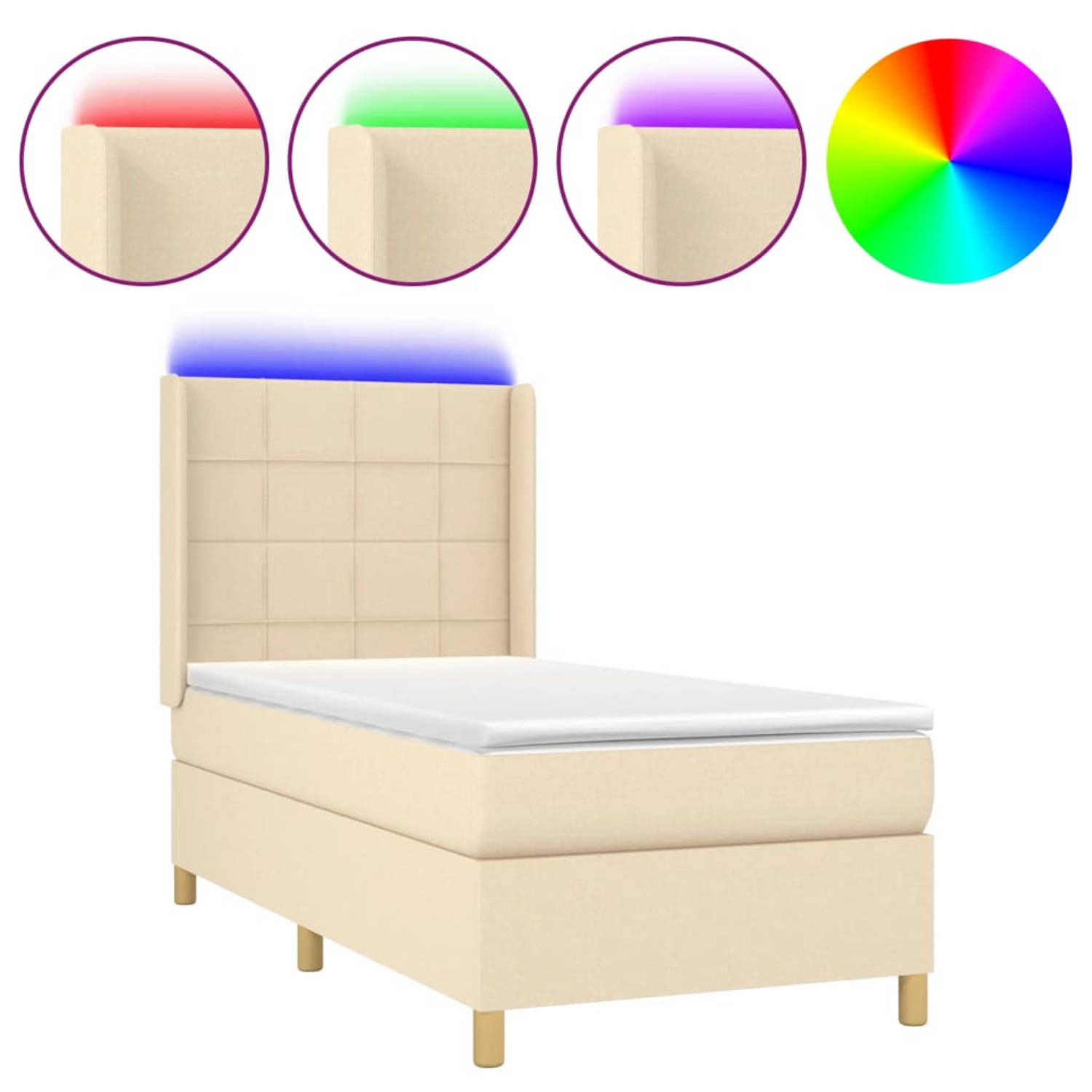 The Living Store Boxspring - Crème - 203 x 83 x 118/128 cm - LED - Pocketvering