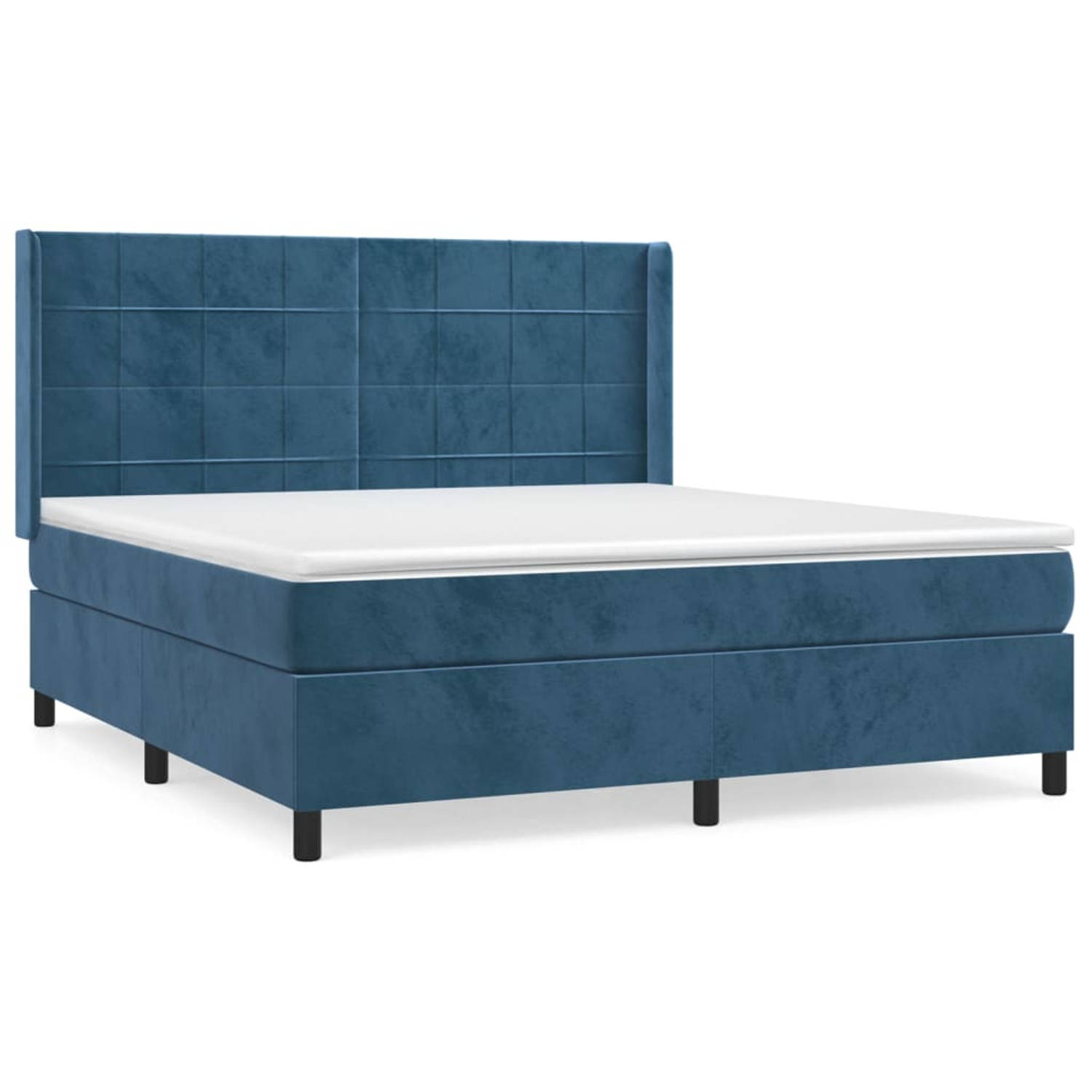 The Living Store Boxspringbed - Comfort - Bed - 203 x 183 x 118/128 cm - Donkerblauw - fluweel