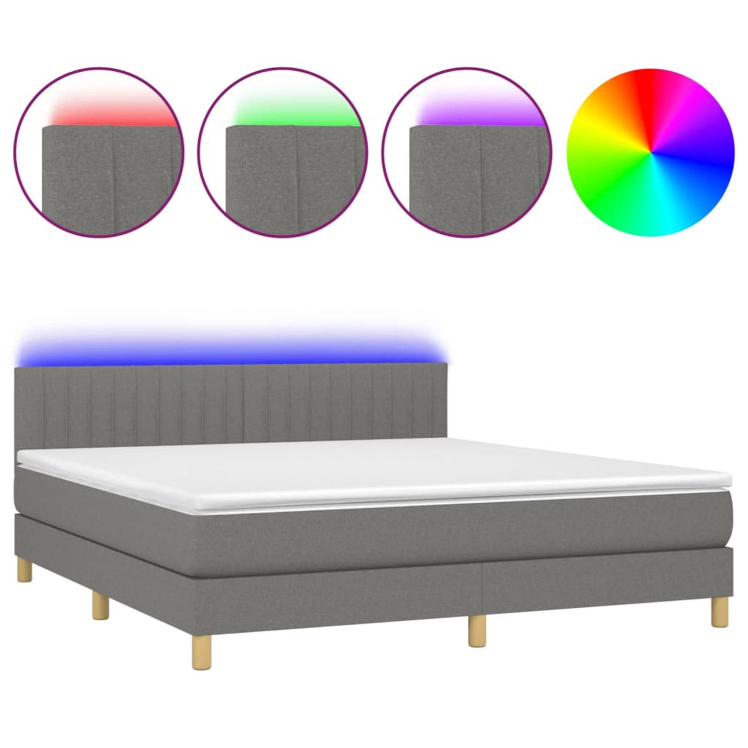 The Living Store Boxspring met matras en LED stof donkergrijs 180x200 cm - Boxspring - Boxsprings - Bed - Slaapmeubel - Boxspringbed - Boxspring Bed - Tweepersoonsbed - Bed Met Mat