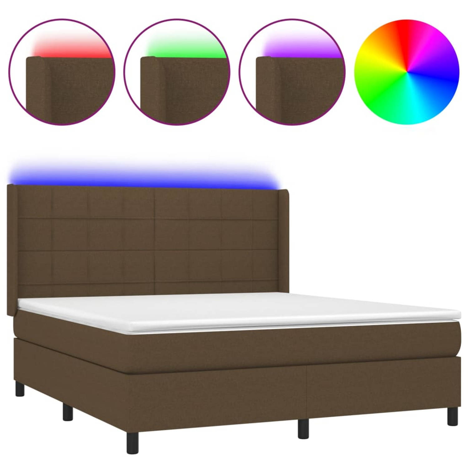 The Living Store Boxspring - LED - donkerbruin - 203 x 183 - pocketvering