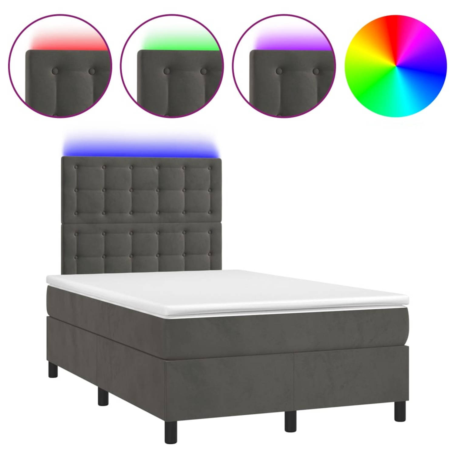 The Living Store Boxspring - Bed - 203 x 120 cm - Fluwelen stof met verstelbaar hoofdbord - LED-verlichting - pocketvering matras en huidvriendelijk topmatras