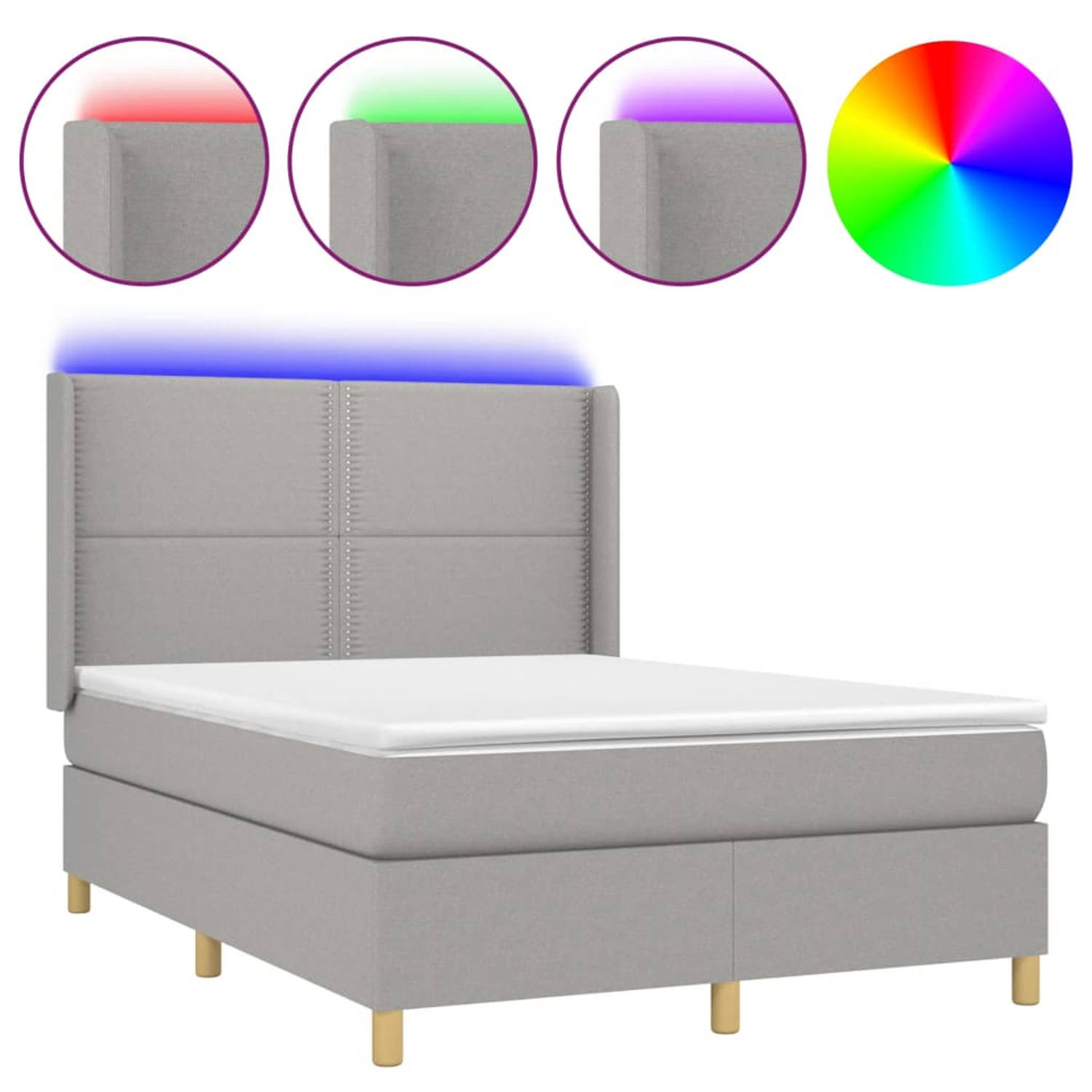 The Living Store Boxspring met matras en LED stof lichtgrijs 140x190 cm - Boxspring - Boxsprings - Bed - Slaapmeubel - Boxspringbed - Boxspring Bed - Tweepersoonsbed - Bed Met Matr