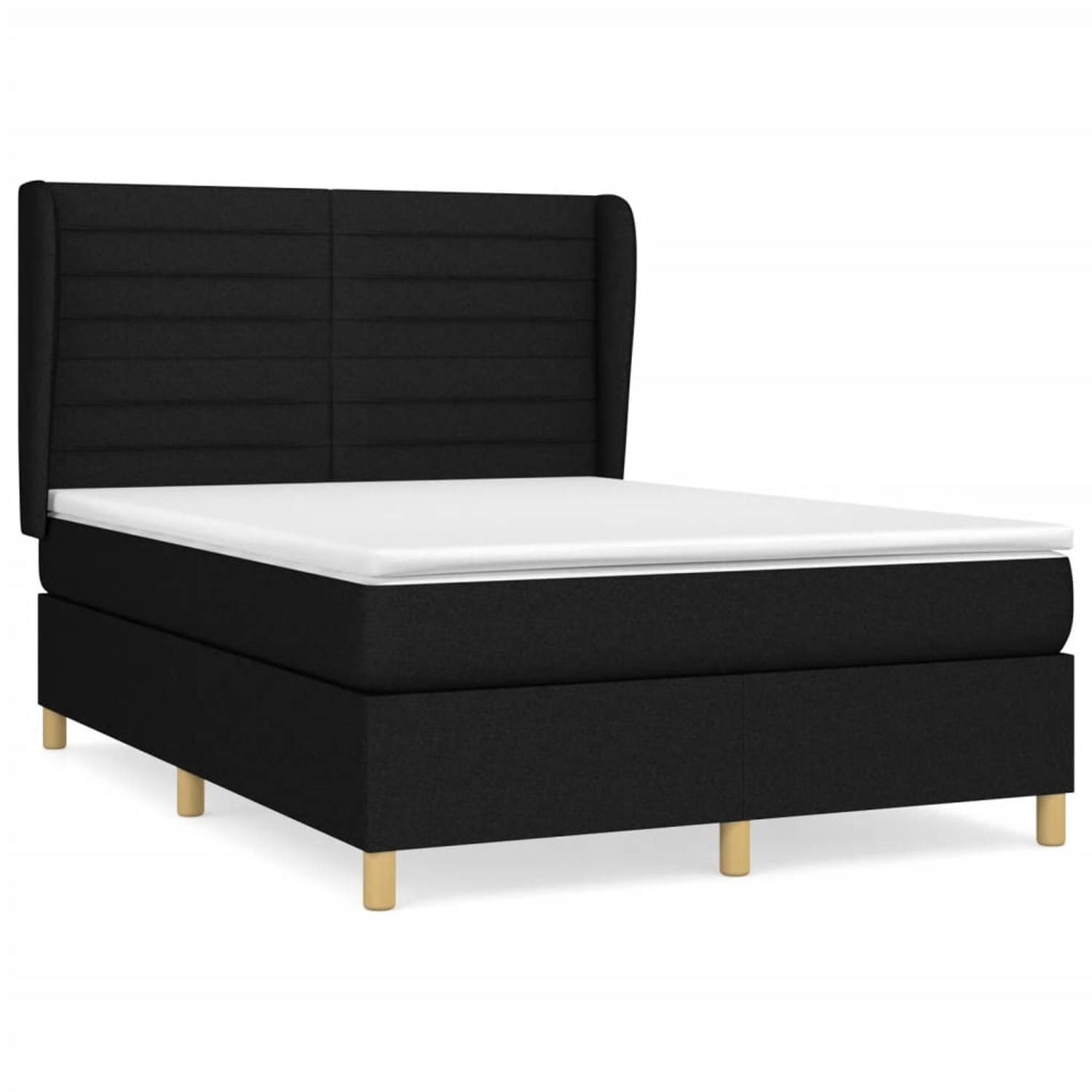 The Living Store Boxspring met matras stof zwart 140x190 cm - Bed