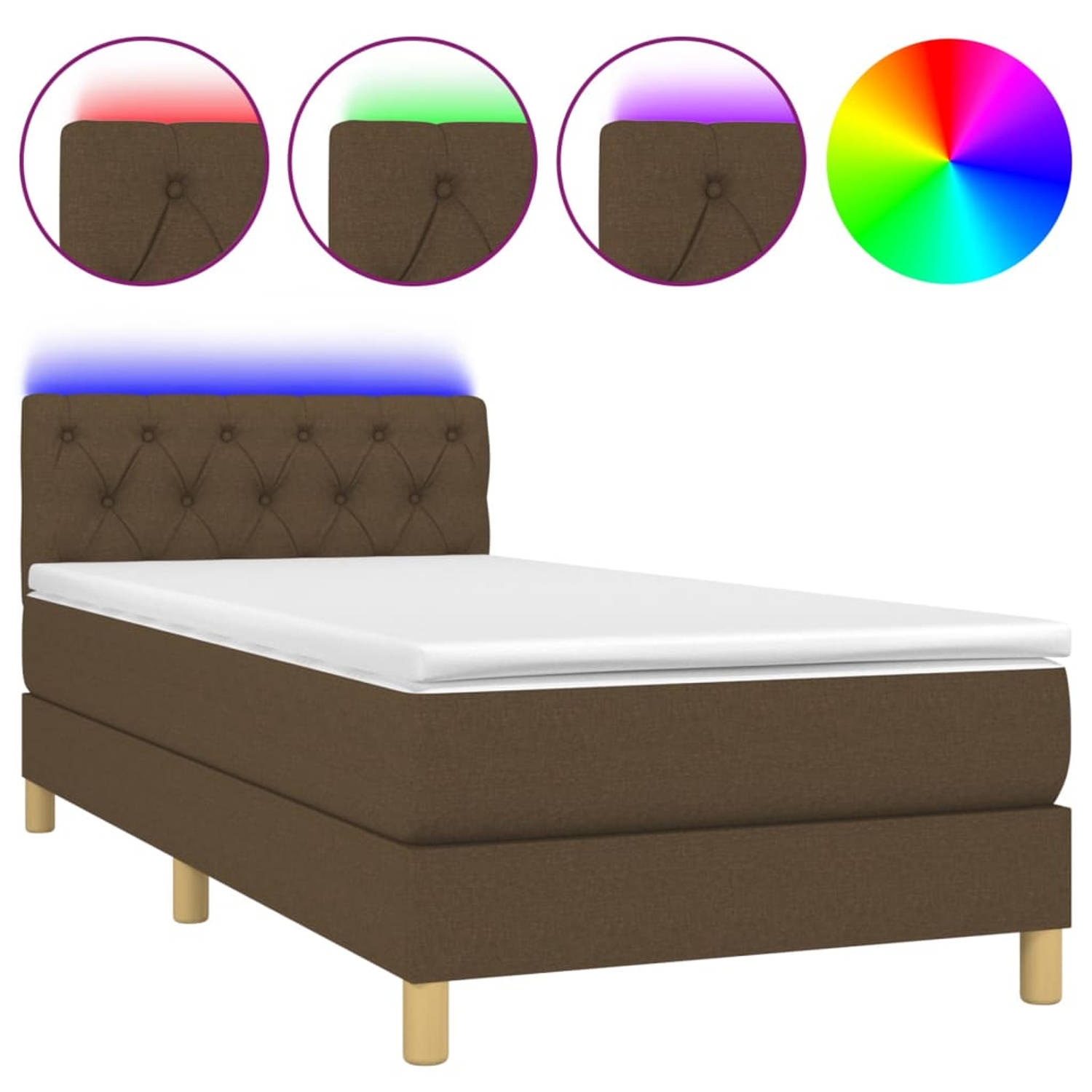 The Living Store Boxspring met matras en LED stof donkerbruin 80x200 cm - Bed