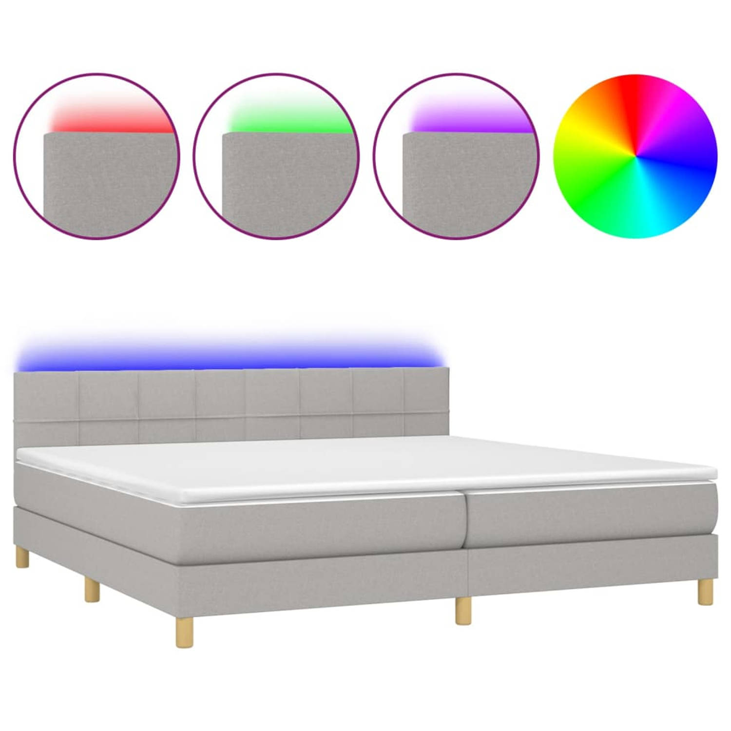 The Living Store Boxspring met matras en LED stof lichtgrijs 200x200 cm - Bed