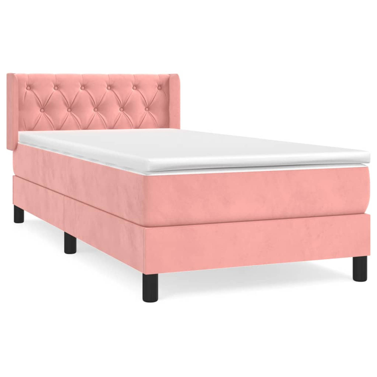 The Living Store Boxspringbed - Fluweel - 203 x 83 x 78/88 cm - Roze - Pocketvering matras - Middelharde ondersteuning