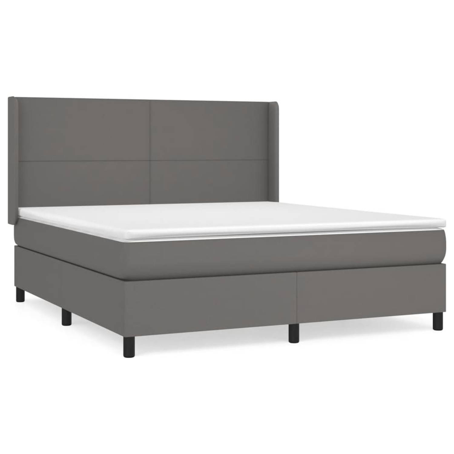 The Living Store Boxspring met matras kunstleer grijs 180x200 cm - Bed