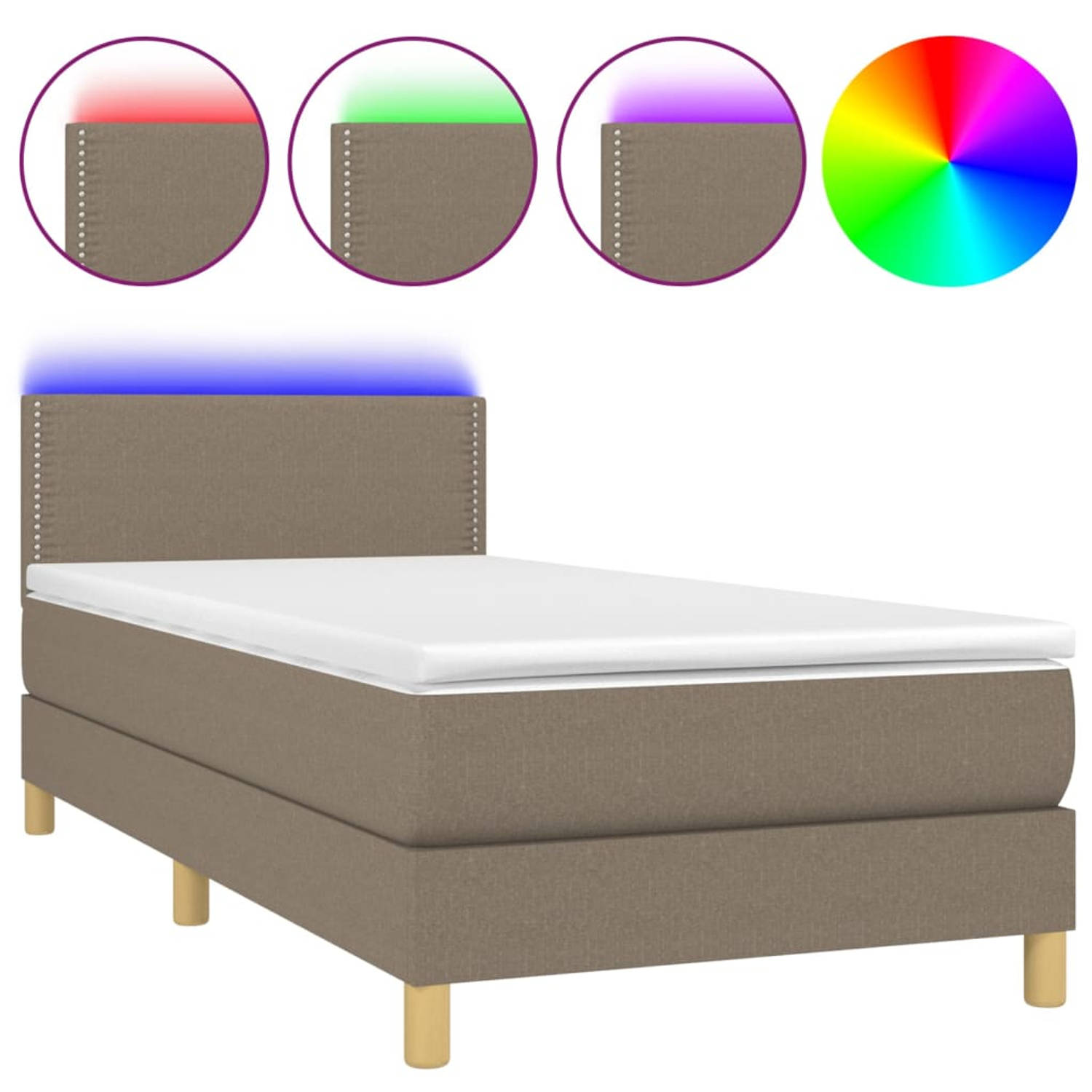The Living Store Bed Boxspring - 203x100 cm - LED - Duurzaam materiaal - Verstelbaar hoofdbord - Comfortabele ondersteuning - Kleurrijke LED-verlichting - Pocketvering matras - Hui