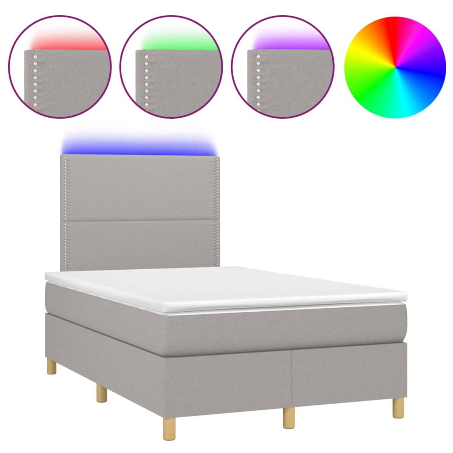 The Living Store Boxspring met matras en LED stof lichtgrijs 120x200 cm - Boxspring - Boxsprings - Bed - Slaapmeubel - Boxspringbed - Boxspring Bed - Tweepersoonsbed - Bed Met Matr