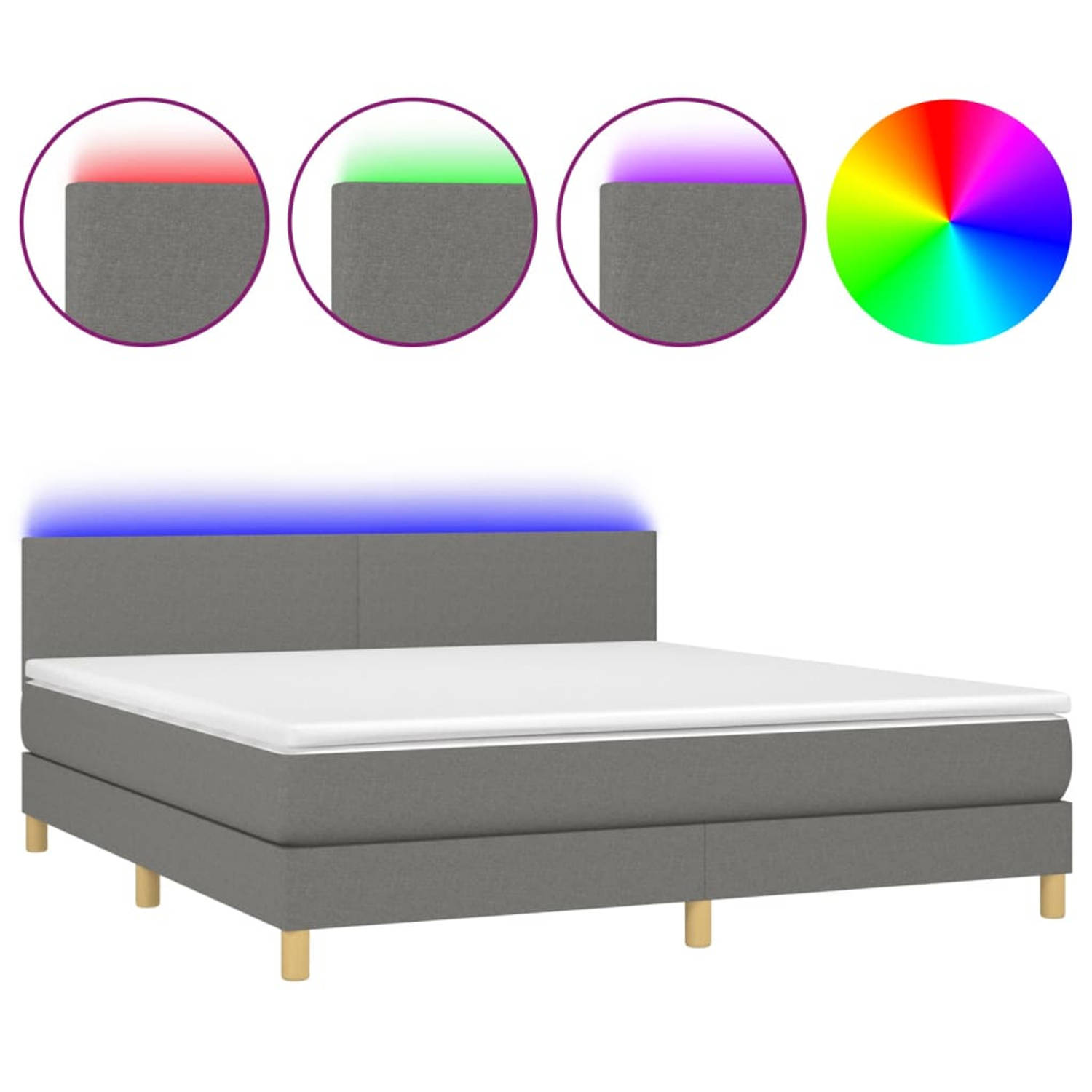 The Living Store Boxspring met matras en LED stof donkergrijs 160x200 cm - Bed