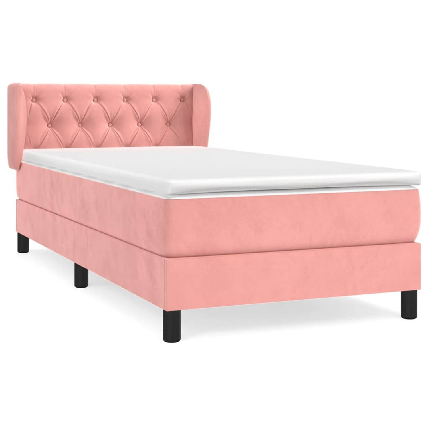 The Living Store Boxspring met matras fluweel roze 80x200 cm - Bed