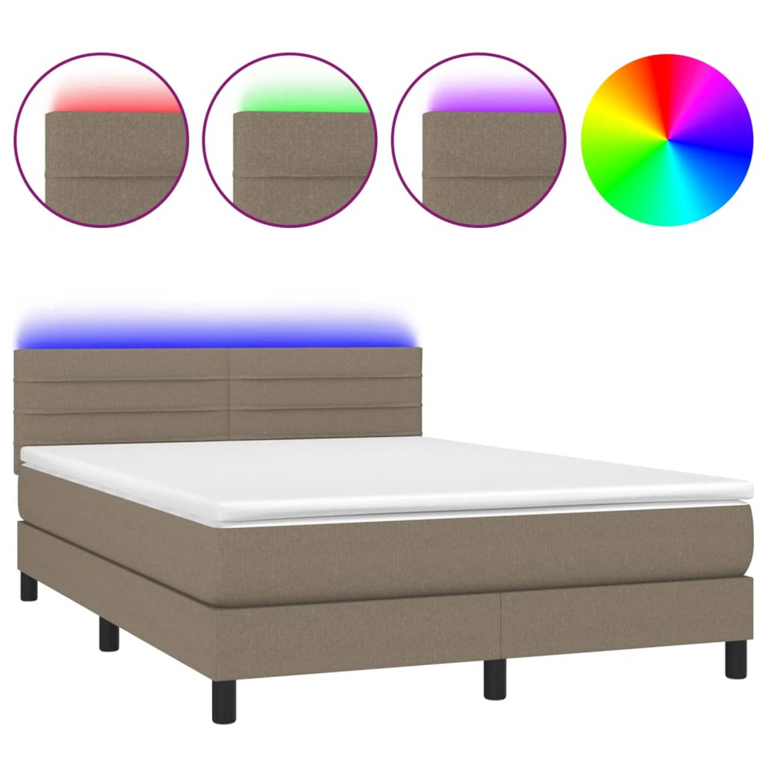The Living Store Boxspring Bed - LED - 140x190 cm - Pocketvering Matras - Huidvriendelijk Topmatras