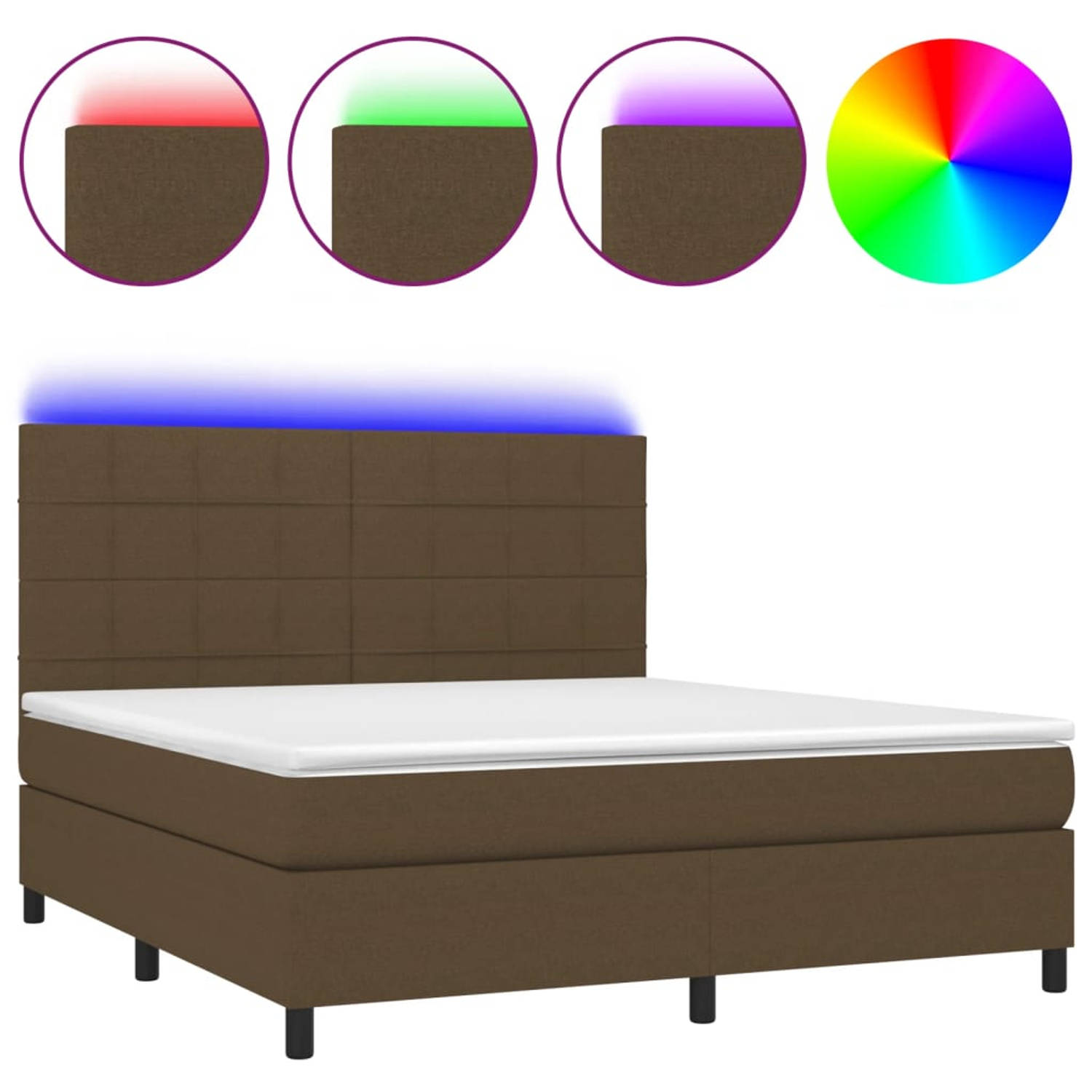 The Living Store Boxspring Bed - donkerbruin - 203 x 180 x 118/128 cm - LED-verlichting - pocketvering matras - huidvriendelijk topmatras - inclusief montagehandleiding